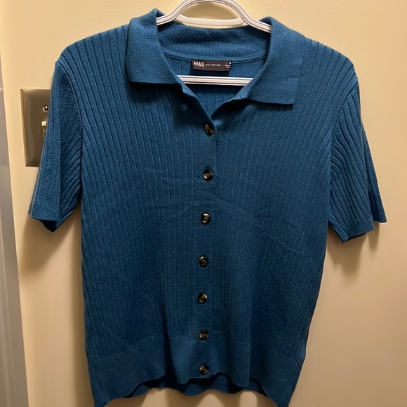 Marks & Spencer button-up sweater shirt in dark blue - Picture 1 of 1